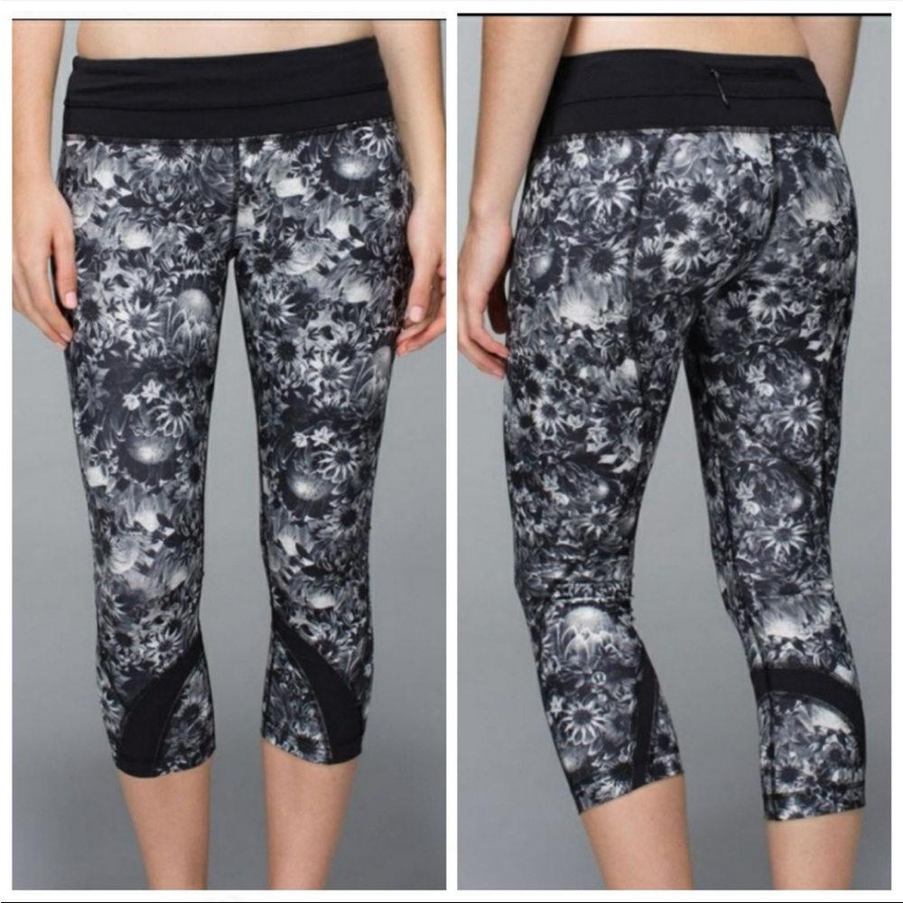 Lululemon size 6 Floral Black and Gray yoga pants